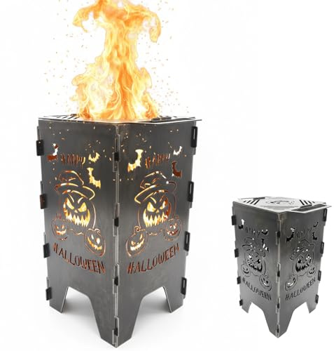 MOMAHUA Hoguera Calabaza Halloween, Cesto Fuego Exterior de Acero Corten con Cestillo Extraíble, para Mesa, Jardín y Terraza, Decoración para Ambiente Hoguera (40x20x20 cm)