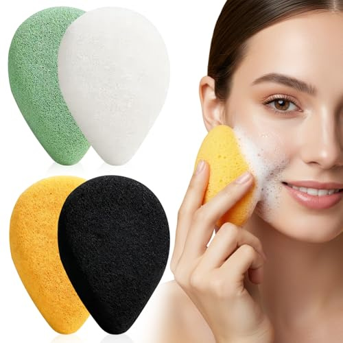 Juego de 4 Esponja de Limpieza Facial Con Carbón Activado, Esponja de Konjac, para Una Limpieza y Exfoliación Suave, Adecuado para la Mayoría de la Piel