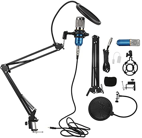 Kit de micrófono de condensador BM800, micrófono de grabación profesional USB con brazo flexible, sonido claro para transmisión de canto, doblaje, incluye soporte de choque para (azul+plata)