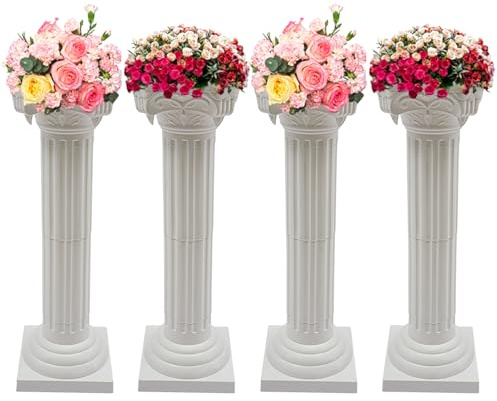 Flhonudi 34.6inch Tall Wedding Roman Column Greek Pillars Stand Plastic Wedding Pillars Columns Pedestal Stands for Decoration, Photo Backdrop, Centerpiece stands White (4)