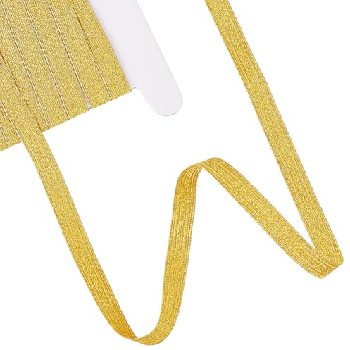 CABODYALS Ruban Militaire Doré Tressé de 4.57 m et 10mm de Large Garniture Métallique à Rayures en Cannetille Ruban en Tissu Brillant Ruban de Soie Tissé Sangle en Polyester Garnitures D'Uniformes pou