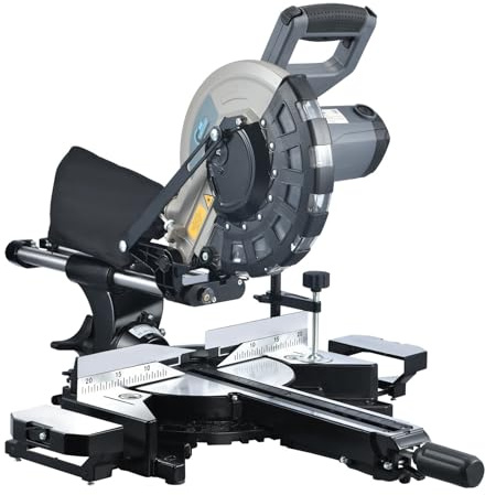 SwitZer Mitre Saw 10 Inch Compound Sliding 2000W 230v Single Bevel Cut with Laser & 40 Tooth TCT 255MM Blade Grey