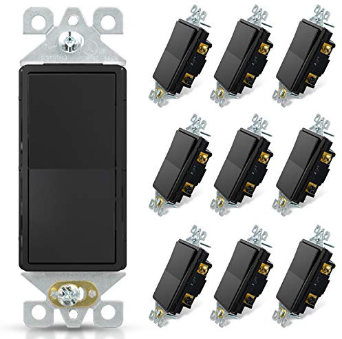 ELEGRP 3 Way Decorative Light Switch, 15Amp, 120-277 Volt, AC Decorator Rocker Paddle Wall Switch Replacement, Self-Grounding, Residential and Commercial Grade, UL Listed (10 Pack, Glossy Black)