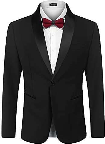 COOFANDY Men's Tuxedo Jacket Wedding Blazer One Button Dress Suit for Dinner Prom Party Black