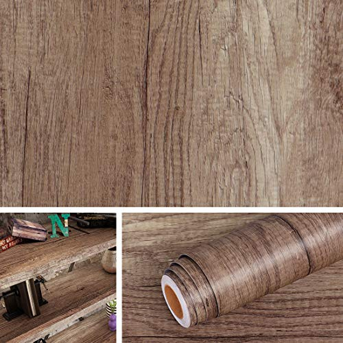 Livelynine 5M X 60CM Wide Wood Effect Vinyl Self Adhesive Worktop Covering Kitchen Cupboards Wood Effect Sticky Back Plastic Rustic Wooden Vinyl Wrap for Furniture Worktops Table Cover Contact Paper
