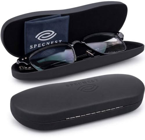 SpecNest Eye Glass Case - Thin and Slim Hard Shell Glasses Case for Eyeglasses - Stainless Steel Shell with Vegan Leather for a Modern Professional Look - Hard Glasses Case