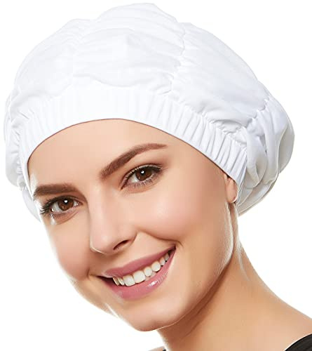 Beemo Womenās Shower Cap ā Shirred retro Bathing Swim Turban - White