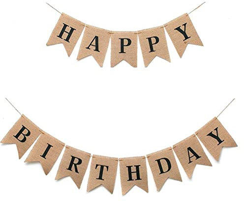 Happy Birthday Geburtstag Sackleinen Banner, Happy Birthday Girlande Banner Geburtstag Deco aus Papierkarte für Geburtstag Party Deko(Schwarz)