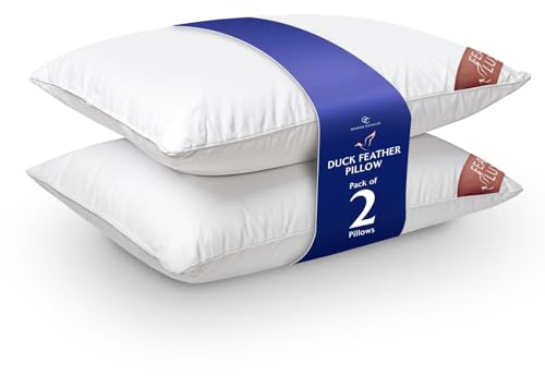 GC GAVENO CAVAILIA Duck Feather Pillows 2 Pack - Premium Hotel Quality Bed Pillow For Sleeping - Breathable & Soft Feather Pillows 1 Pair - Anti-Allergenic Side Sleeper - UK Size (48x74cm) - White