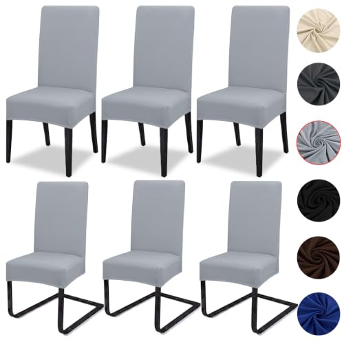 Meision Stolsöverdrag, set med 6 eller 4 matstolsöverdrag, stretch, avtagbart och tvättbart spandex, stolskydd elastiskt universellt stolskydd för kök, hotell, restaurang, set med 6, ljusgrå
