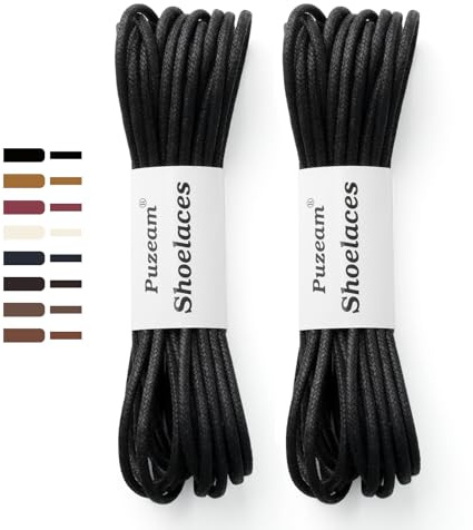 Puzeam 2 paires de Lacets Ronds Cirés de 3mm Fins pour Homme - Lacet en Cuir pour Chaussures de Ville, Chaussures Habillées et Bottines Noir 120