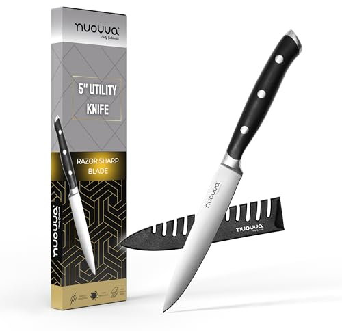 nuovva Sharp Kitchen Utility Knife – Professional Vegetable Knife – 5 inch German High Carbon Stainless Steel – Small Paring Knife