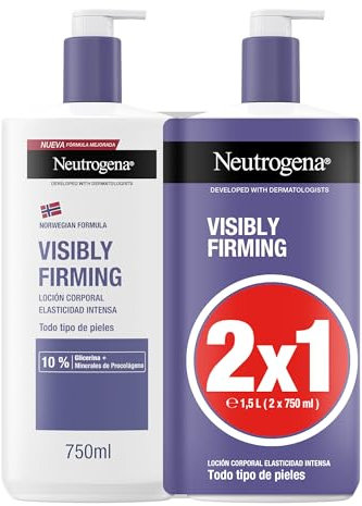 Neutrogena Fórmula Noruega Loción Visiblemente Reafirmante 2 X 750 ml), crema hidratante para todo tipo de piel, loción corporal con Glicerina y Minerales de Procolágeno