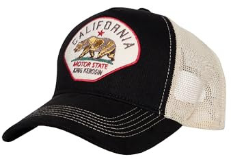 King Kerosin Herren Cap Trucker Cap Mesh Cap Biker California Schwarz Stickerei Stitching Retro Vintage Motor State Snapback Los Angeles Kappe California