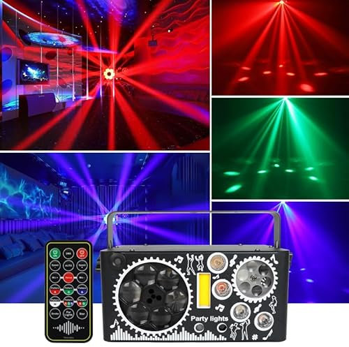 Luci Discoteca, Strobo Luce Discoteca a Ritmo di Musica, Luci da DJ con Controller DMX 512, Luce da Festa 7 in 1 con Telecomando per Bar Club Palco Famiglia Compleanno Festa Decorazioni