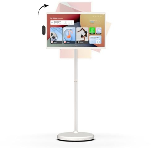 ApoloSign 24 Inch FHD Smart Portable TV 2nd Gen, 16(8+8) GB RAM+128GB, Android 16, EDLA-Certified, Rolling Tablet TV on Wheels, Built-in 5200mAh Battery, Full Swivel Rotation, Voice Remote Control
