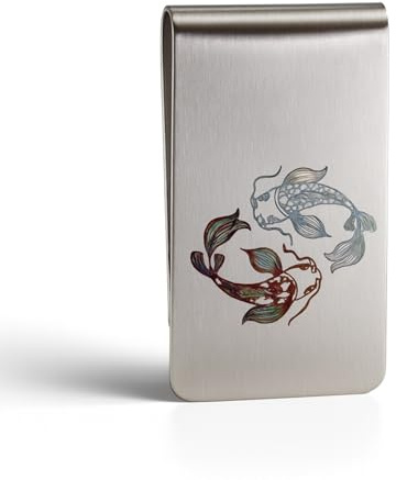 UtilityNest Yin Yang Koi Fish Money Clip, Stainless Steel Money Clip for Men UK, Engraved Japanese Design, Slim Cash Clip, Made in the UK, Unique Gift (Clip Only)