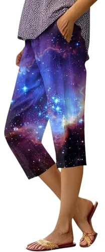 HZling Pantalon Large Femme Hiver Pantalon Ample à imprimé étoilé pour Femme Capri(Blue,5XL)