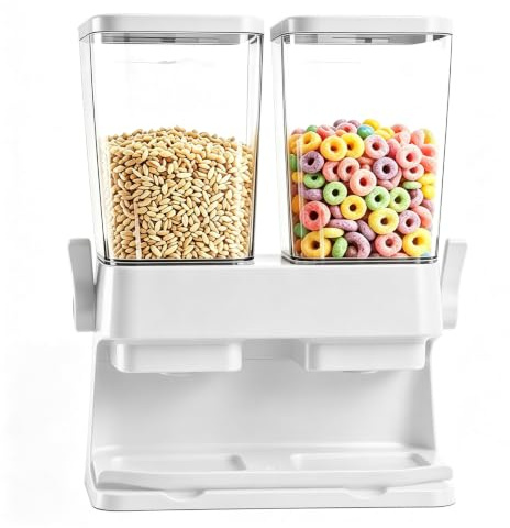 Müslidispenser, uppsättning med 2, lufttät flingor, dispenser, 3 l, majsflaskor, dispenser, dispenser för flingor, förvaringsbehållare för torrfoder, ris och kaffebönor, förvaringslåda för kök (vit)