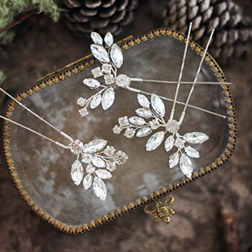 JAKAWIN Bridal Hair Pins Silver Rhinestone Wedding Hair Accessories Crystal Hair Jewelry for Women HP130 (Silver)