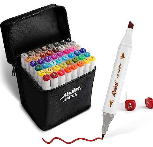 ABEIER Pennarelli ad Alcool 48 Colori,Marcatori di pennello di alcol Doppia Punta,Pennarelli Professionali per Disegno,colorare,per Adulti,artisti,Ufficio