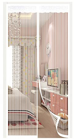 YUANBIAO Magnet Fliegengitter Tür 230x205cm(91x81inch) Feines undurchdringliches Gitter Fliegentüren Extra Starke Magnete für Terrassentür Kellertür Schiebetür, Weiß A