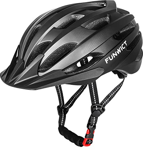 FUNWICT Mtb Mountain & Road Bike Helmet for Adult Men Women, Lightweight Cycle Helmet with Detachable Sun Visor, Adjustable Bicycle Helmet for Cycling (L: 22.4-24 inches, Black Titanium)
