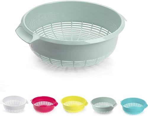 Plastic Colander Food Sieve Strainer Basket for Food Washing Draining Pasta Spaghetti Rice Salad Vegetable Kitchen Cooking Hobby (27cm - Mint Green Design 2)
