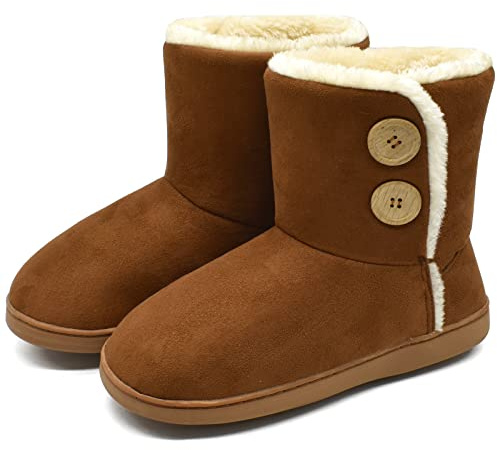 KuaiLu Zapatillas Casa Bota Mujer Invierno Cerradas Babuchas Señoras Caliente Peluche Lana Pelo Altas Pantuflas Botines Comoda Pantufas Mulher Calcetines Interior Patucos Slippers Marrón 36-37
