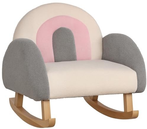 HOMCOM Fauteuil à Bascule pour Enfants canapé Chaise Enfant en Bois Grand Confort Tissu Aspect Laine bouclée - 50 x 45 x 44 cm - Gris Beige