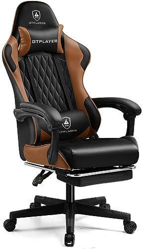 GTPLAYER Gaming Chair, Ergonomic Computer Chair with Footrest, Headrest and Lumbar Support Height Adjustable Gaming Chair 360° Swivel Office