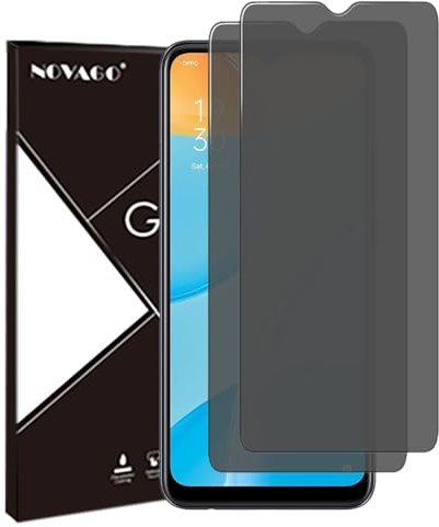 NOVAGO Compatible con Oppo A15 4G/A16 4G/A17 4G/A54S – Lote de 2 protectores de pantalla de cristal templado resistente 0,33 mm 9H (tintado anti espíón)