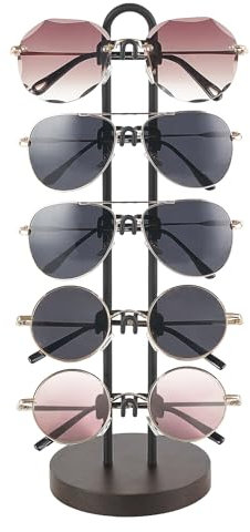 Mkono Sonnenbrillen-Organizer, Brillenhalter, Ständer, Sonnenbrillen-Aufbewahrung, Brillenregal, Metallrahmen mit Holzsockel, für 5 Paar Brillen-Display für Tisch, Schreibtisch, Dresser, Schwarz