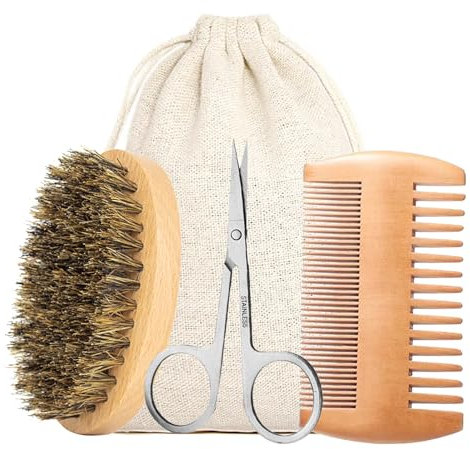 Bart Bürste, Bartbürsten Für Männer, Bartkamm Set, Bartbürste Mit Wildschweinborsten, Bartbürste Wildschweinborsten, Bartbürste Mit Wildschweinborste, Mit Bartkamm,Bartschere,Aufbewahrungstasche
