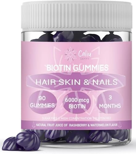 CALIU GUMMY | Biotin Gummibärchen 6000 mcg | 90 Gummies | 3 Monate | Biotin, Zink, Folsäure & Vitamine | Für Haare, Haut & Nägel |Zuckerfrei | Haarwachstum, Glanz & Energie | Brombeer-Melone Geschmack