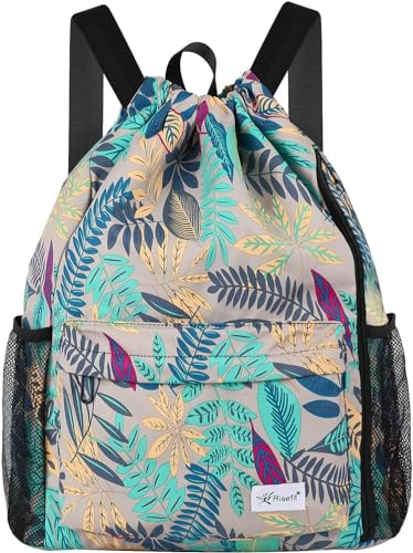 Risefit Waterproof Drawstring Bags String Backpack, Swim Bags PE Gym Bags Sports Backpacks Swimming Bags for Adults, Kids - Men Women Girls Boys