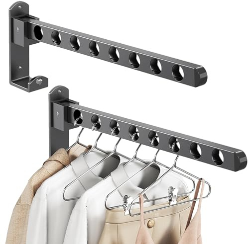 2 piezas de percha plegable para ropa, barra de ropa de aluminio para montaje en pared, perchas giratorias de 90° para pared, perchero de pared con tornillo de fijación, percha plegable para balcón o