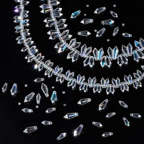 AHANDMAKER Lot de 102 brins de perles de cristal en forme de goutte - Pendentifs en cristal percés sur le dessus - Perles de verre à facettes - Pour la fabrication de bijoux, bracelets, colliers (15 x