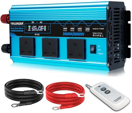 Yinleader Pure Sine Wave Power inverter 3000W /6000W DC 12V to AC 240V voltage converter 4USB & 3 AC sockets