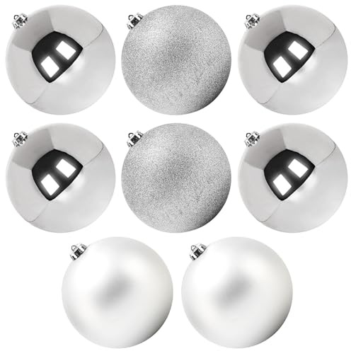 Benjia Extra Large Size Outdoor Christmas Ornaments, Oversized Huge Big Shatterproof Xmas Christmas Plastic Balls for Outside Lawn Yard Tree Hanging Decorations (6/150mm, Silver, 8 Packs)