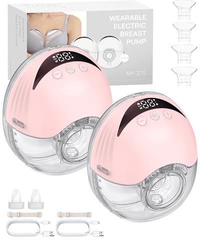eSynic 2PCS Sacaleches Eléctrico Manos Libres con 4 Modos y 12 Niveles Extractor de Leche Materna 210ml Menos Ruido con Bridas de 24/21/19 mm a Prueba de Fugas Extractor de Leche Inalámbrico Sin BPA