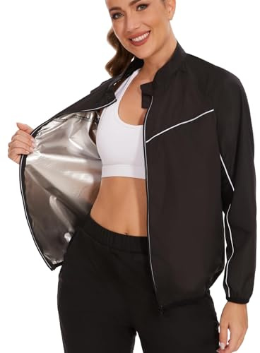 SEXYWG Sauna Jackets Women Long Sleeve Sauna Shirt Zipper Sweat Sauna Suit for Gym Running Exercise