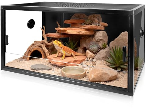 MECESOR 50 Gallon Glass Bearded Drangon Tank，36x18x18 Reptile Terrarium Reptiles Vivarium Enclosure with Top Screen Ventilation & Sliding Door Habitat Tank for Ball Python，Gecko, Lizard，Snake