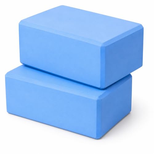 2 Pack Yoga Blocks – Non-Slip EVA Foam Bricks for Pilates Fitness & Yoga Practice | High Density Lightweight Gym Blocks for Stretching Balance, Flexibility & Support (pair of blue, 23 x 15 x 7.5 cm)