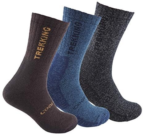 Calcetines COOLMAX de TREKKING (3 pares) para deportes, trabajo o situaciones de frío y humedad. COOLMAX mantiene los pies frescos y secos (FR/ES, Números, 43, 46, Regular, Regular, Negro/Azul/Marron)