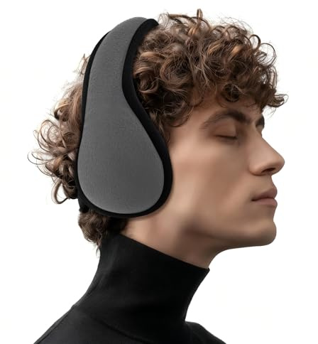 Quilax Grey Behind-the-Head Ear Muffs for Winter, Adjustable Fleece Ear Warmers, Foldable Earmuffs for Cold Weather Protection, Windproof, Ideal for Outdoor Activities like Skiing, Running, Cycling
