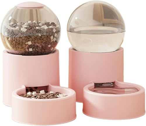 Bol pour animaux de compagnie nourrir et buveurs de chats automatiques à 2 pièces, ensemble alimentaire alimentation automatique bol-blanc, fontanelle automatique pour eau et nourriture pour chats et