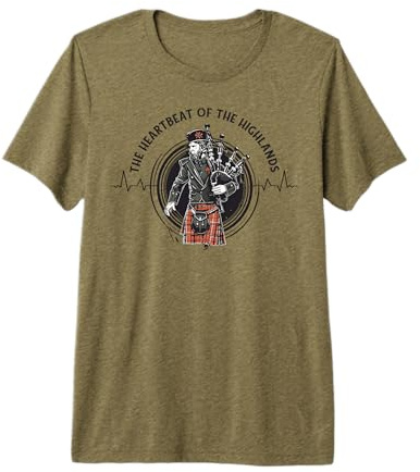 Cornemuseur Bagpipe-Instrument Écosse Cardiogram Cornemuse T-Shirt Haut de Gamme