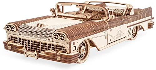 UGEARS Dream Cabriolet VM-05 Wooden 3D Puzzles for Adults - 3D Wooden Puzzles for Adults - Mechanical Model Car Kit - Retro 1950s Inspired DIY Craft, 3D Puzzle