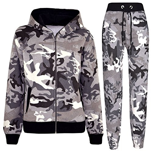 A2Z 4 Kids Ragazze Ragazzi Solido Tuta Felpa Con Cappuccio Con Joggers - T.S Plain Camo Charcoal 11-12
